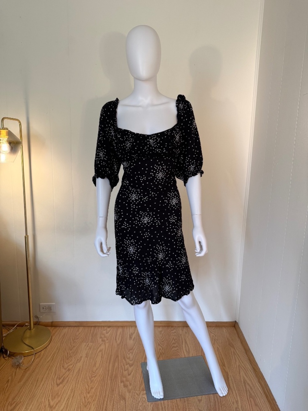 EUC Anthropologie Juliette Black Mini Dress On/Off Shoulder Heart Starburst LRG